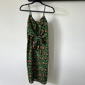 Green and coral leopard midi dress